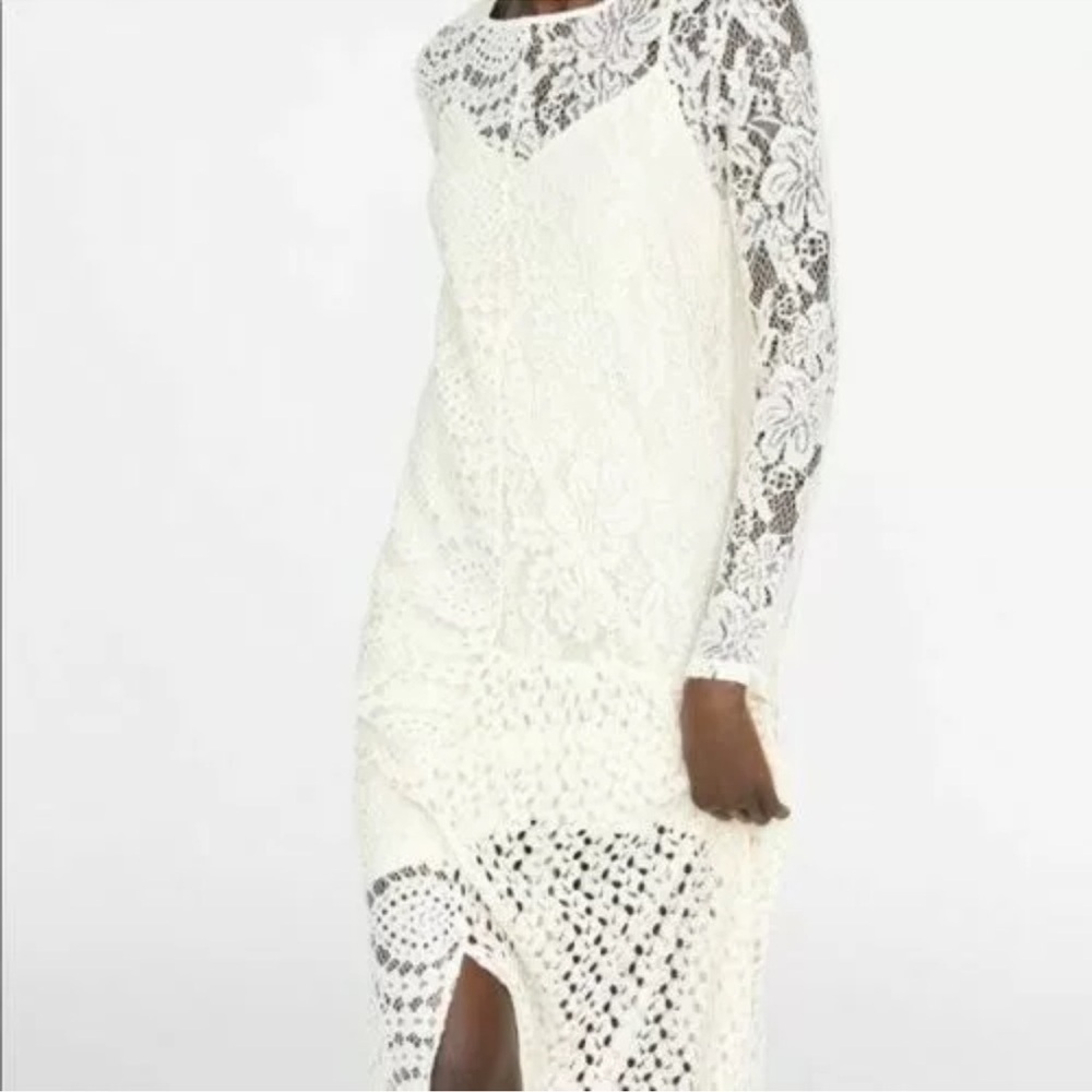 Zara Ecru Asymmetric Gipure Lace Dress Size L